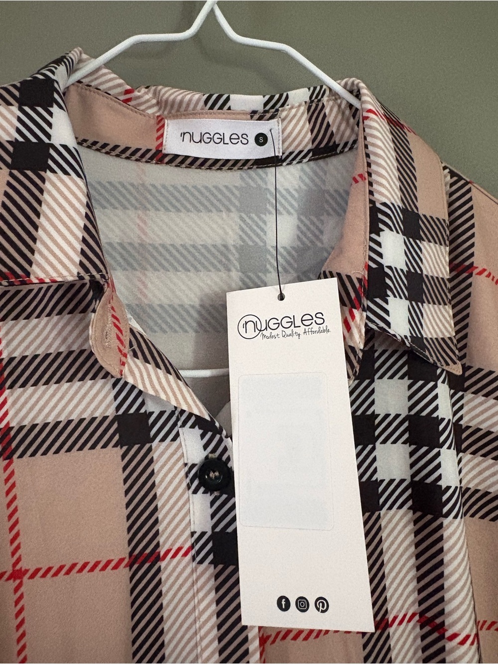 Plaid Midi Shirt Dress with Gathered Waist - Beige - Picture 7 of 8